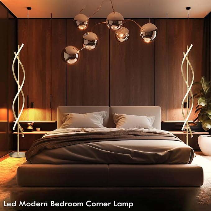 DNA 61" Tall Lamp with Dimmable Rmoete Control,Gold Spiral Beside Corner Modern Floor Lamp for Bedroom,3 Color Temperatures Lamp Standing Lamp for Living Room,Dining Room(Gold)