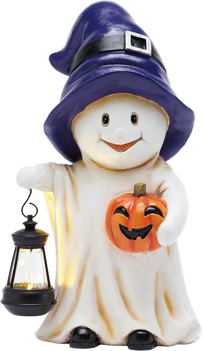 TERESA'S COLLECTIONS Halloween Decorations, Ghost Decor, Medium Ghost with Solar Light, Waterproof Resin Halloween Decor, Party Gifts Indoor/Outdoor