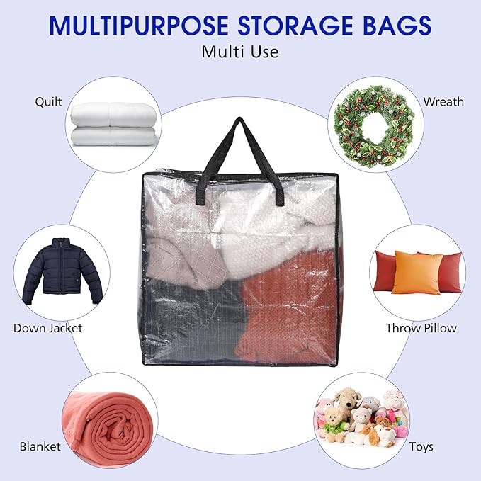8 Pcs Clear Wreath Storage Bags 26 Inch St. Patrick's Garland Container Door Garland Holiday Wreath Storage Holder with Handle and Zipper Heavy Duty Plastic Packing Totes(Black)