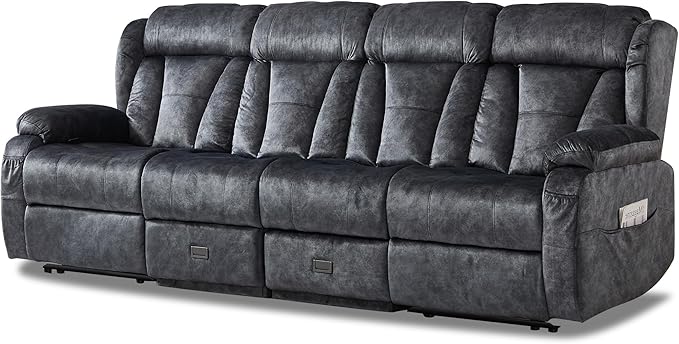 97.6" Manual Reclining Loveseat Sofa - Wall Hugger 4 Seat Loveseat Recliner with Console, Fold-Down Table and Built-in Outlets, Recliner Couch for Living Room RVs Home Theater Seating