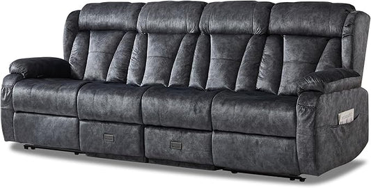 97.6" Manual Reclining Loveseat Sofa - Wall Hugger 4 Seat Loveseat Recliner with Console, Fold-Down Table and Built-in Outlets, Recliner Couch for Living Room RVs Home Theater Seating
