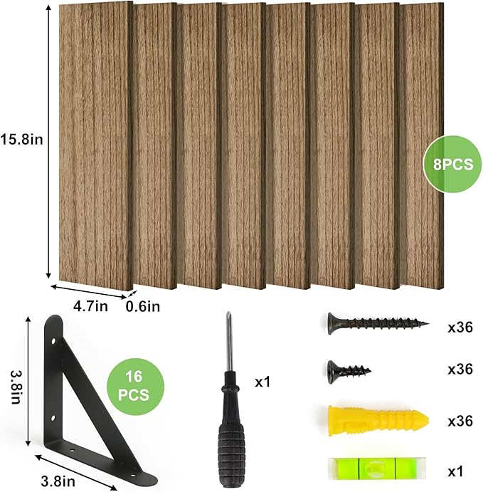 Fixwal Floating Shelves Width 4.7in Rustic Wood Wall Shelves Set of 8, Wall Shelves for Bedroom, Living Room, Kitchen, Bathroom, Office Decor and Plants Display (Carbonized Black)