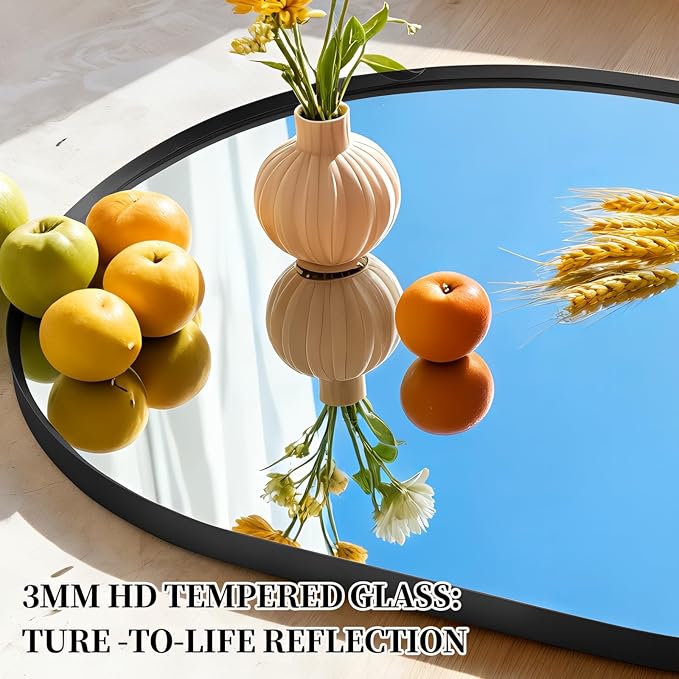 Oval Full Length Mirror, 48"×16" Wall-Mounted Mirror with Metal Frame, Ultra-Clear Explosion-Proof, Simple and Classic Deco for Cloakroom/Bedroom/Living Room, Black