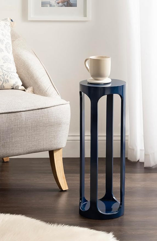 Kate and Laurel Dahl Modern Wooden Round Drink Table, 8 x 8 x 23, Navy Blue, Transitional Circle Accent Pedestal Table for Living Room Plant Stand Indoors or Mini Bedroom Nightstand