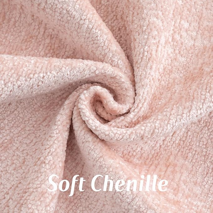 FUTEI Pink Chenille Throw Pillow Covers 20x20 Inch Set of 2,Soft Cozy Bound Edge Design Cushion Case,Home Decor for Couch Bed Living Room