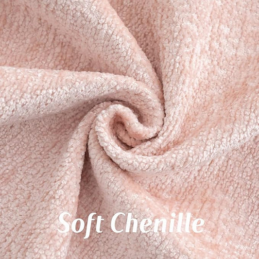 FUTEI Pink Chenille Throw Pillow Covers 12x20 Inch Set of 2,Soft Cozy Bound Edge Design Lumbar Pillow Cases,Home Decor for Couch Bed Living Room