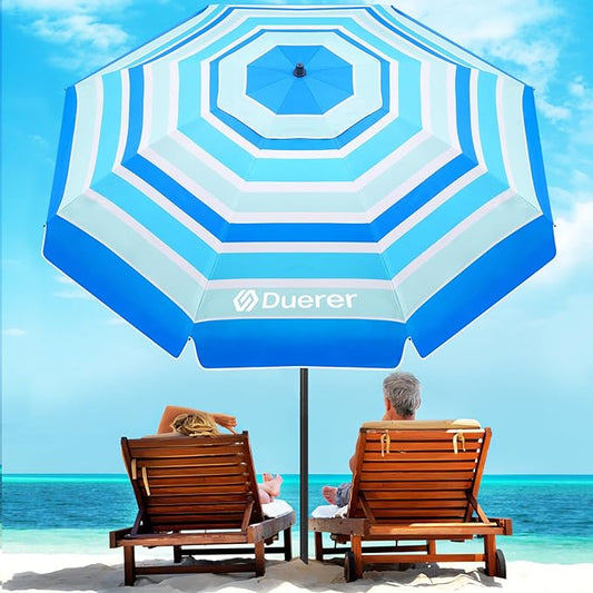 Duerer 7.5FT Beach Umbrella with Sand Anchor–Heavy Duty Windproof UPF 50+ Sun Shade, Portable Travel Beach Umbrella with Tilt & Carry Bag for Beach, Sand, Garden, Patio, Pool