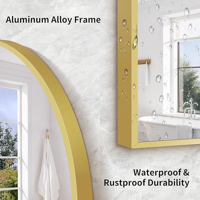 76"x34" Arched Full Length Mirror, Large Floor Mirror with Aluminum Alloy Frame Standing Hanging or Leaning Wall-Mounted Mirror, Vanity Mirror for Living Room and Bedroom,Gold
