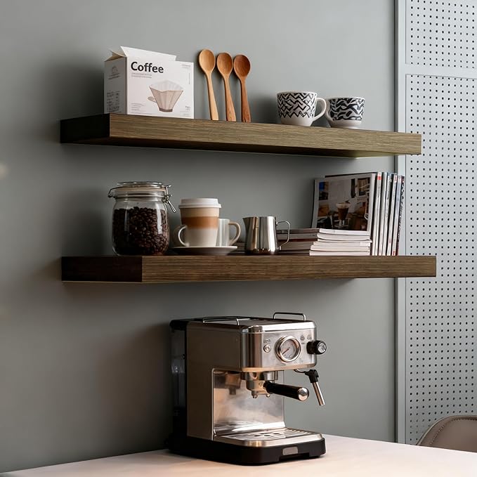 Floating Shelves for Wall,Wall Shelves for Decor Storage,Display Shelving 24 inch Set of 2,Wall Mounted Wood Shelf for Bedroom,Living Room,Bathroom,Kitchen,Brown (2pcs,Brown)