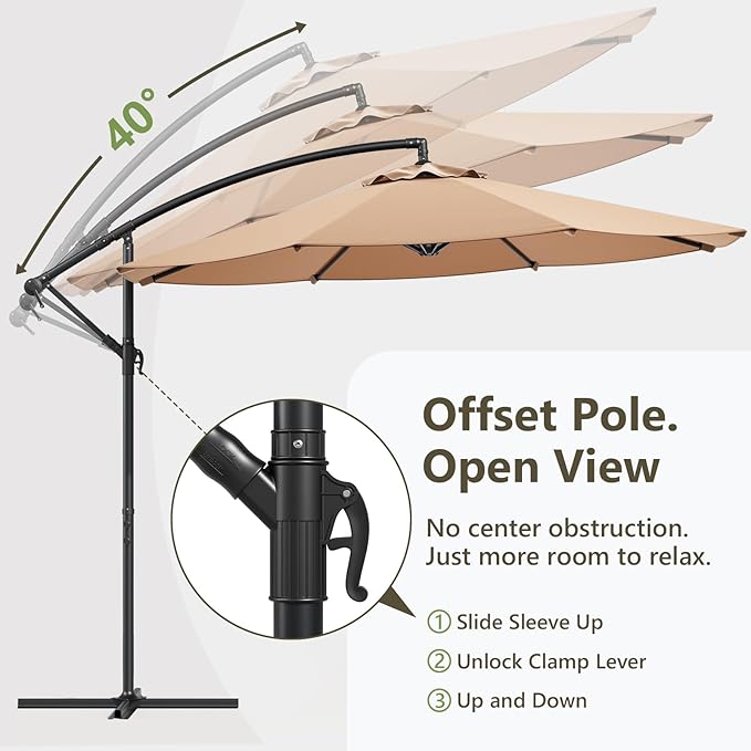 10FT Patio Umbrella, Cantilever Outdoor Umbrella with 360° Rotation & Tilt Adjustment, Offset Patio Umbrella with UV-Resistant Waterproof Canopy for Backyard, Pool, Garden