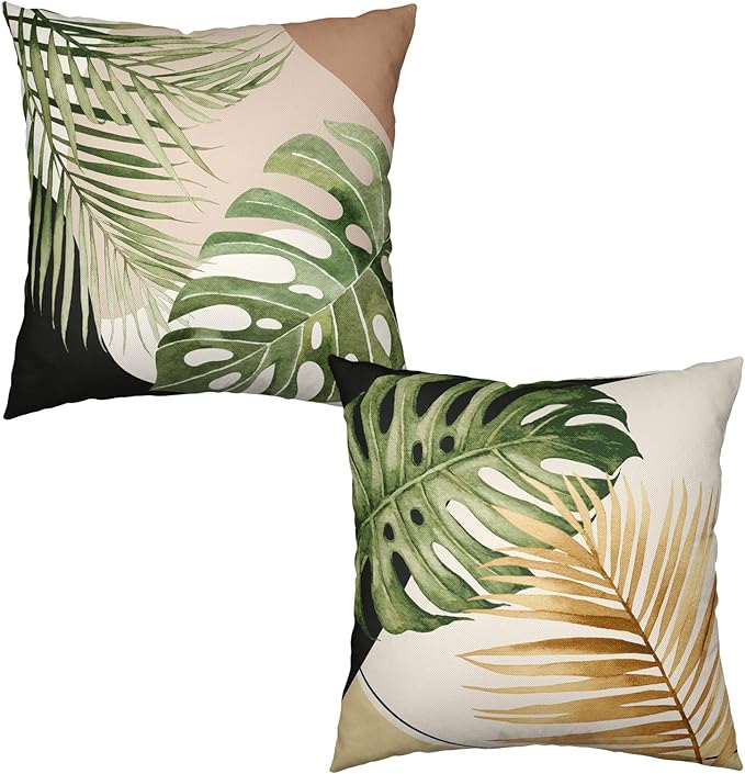 Tropical Leaves Pillow Covers 22x22 Set of 2 Spring Summer Green Banana Leaf Pillowcase Abstract Geometric Leaf Pillow Cases Hawaiian Plant Cushion Cover for Bed Couch Sofa Living Room