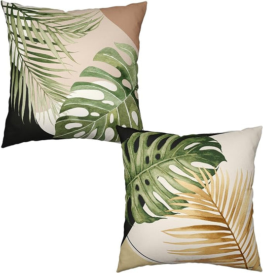 Tropical Leaves Pillow Covers 22x22 Set of 2 Spring Summer Green Banana Leaf Pillowcase Abstract Geometric Leaf Pillow Cases Hawaiian Plant Cushion Cover for Bed Couch Sofa Living Room