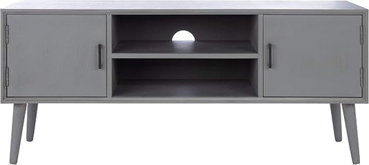 SAFAVIEH Sorrel TV Stand for up to 55" Flatscreen – Distressed Grey, 2 Doors with Interior Storage, 2 Open Shelves, Entertainment Media Console (MED5701D)