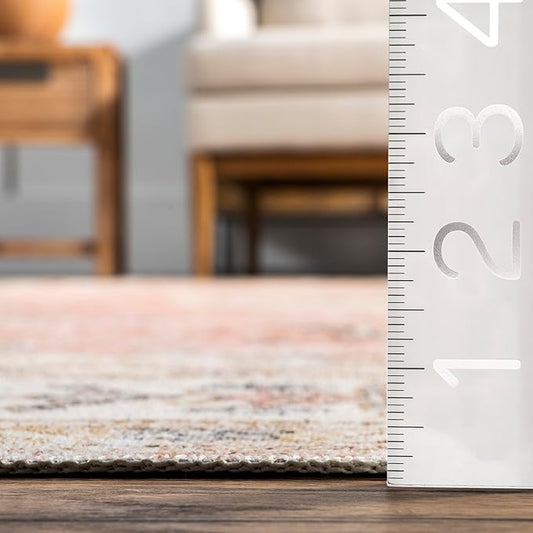 Nuloom SpinClean Ren Peach/Ivory, 2'6" x 12', Vintage Oriental, Soft and Cozy, High Traffic, Stain Resistant, Easy Clean, Durable Washable Area Rug for Bedroom, Living Room, Dining, Entryway