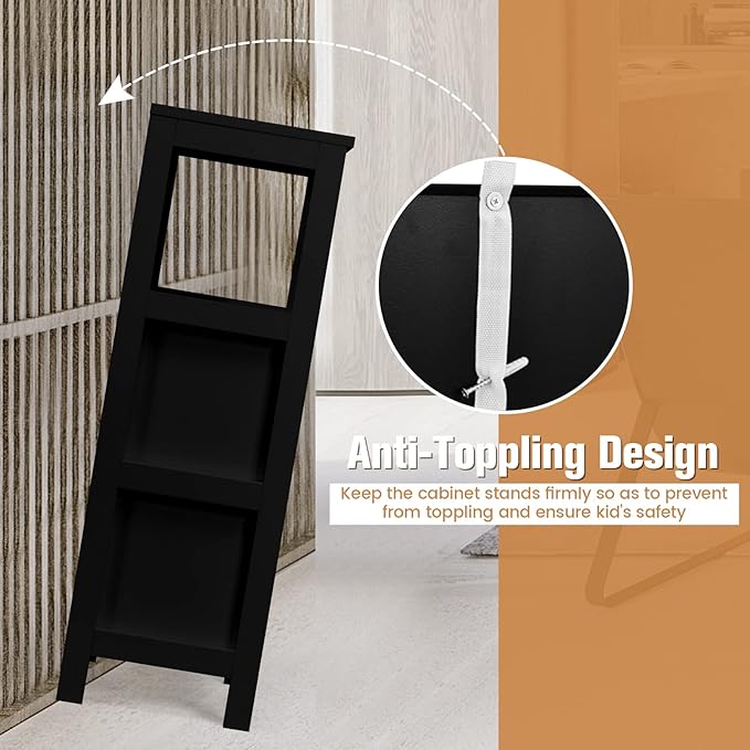 COSTWAY Bathroom Storage Cabinet, Freestanding Wooden Side Storage Cabinet with 2 Adjustable Drawers, Space-Saving Floor Cabinet for Living Room Bathroom Bedroom Entryway (Black)
