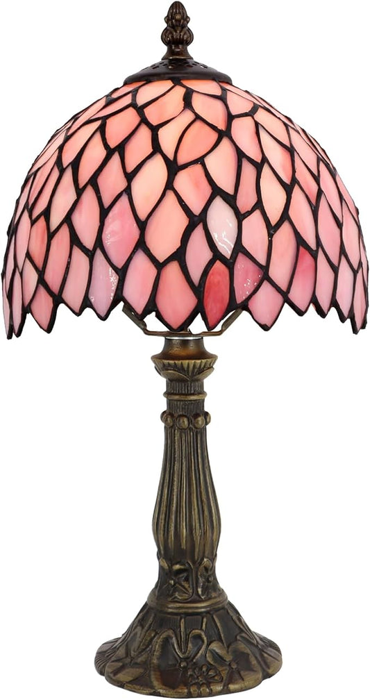 Small Tiffany Lamp Mini Accent Table Lamp Stained Glass Desk Memory Lamp Sympathy 8X14.5 Inch (Pink Wisteria)
