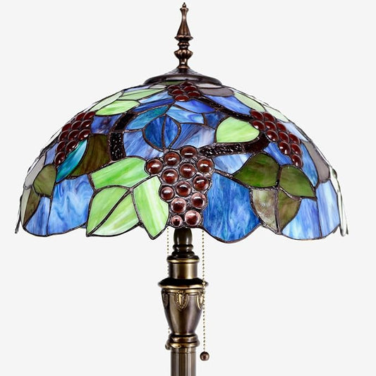 Tiffany Floor Lamp Stained Glass Lamp Standing Reading Light 16x16x70 Inch for Living Room (Amber Grape)
