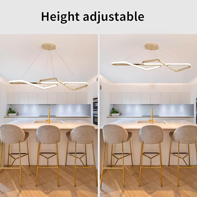 33 in Dimmable Modern LED Chandeliers for Dining Room - Adjustable Height Pendant Light Fixture Over Table, Contemporary Gold Chandelier Light Fixture (Gold 33")