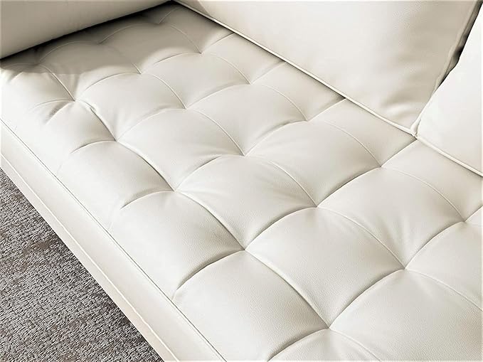 Container Furniture Direct Womble Mid Century Modern Couch with Bolster Pillows, PU Leather Upholstered Tufted Seat, Versatile Retro Design for Comfortable Living Spaces, Sofa, White