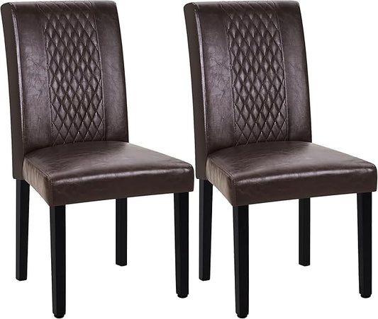 VECELO Dining Chairs Set of 2, Upholstered PU Leather Wood Legs High Back for Kitchen Living Room, Coffee