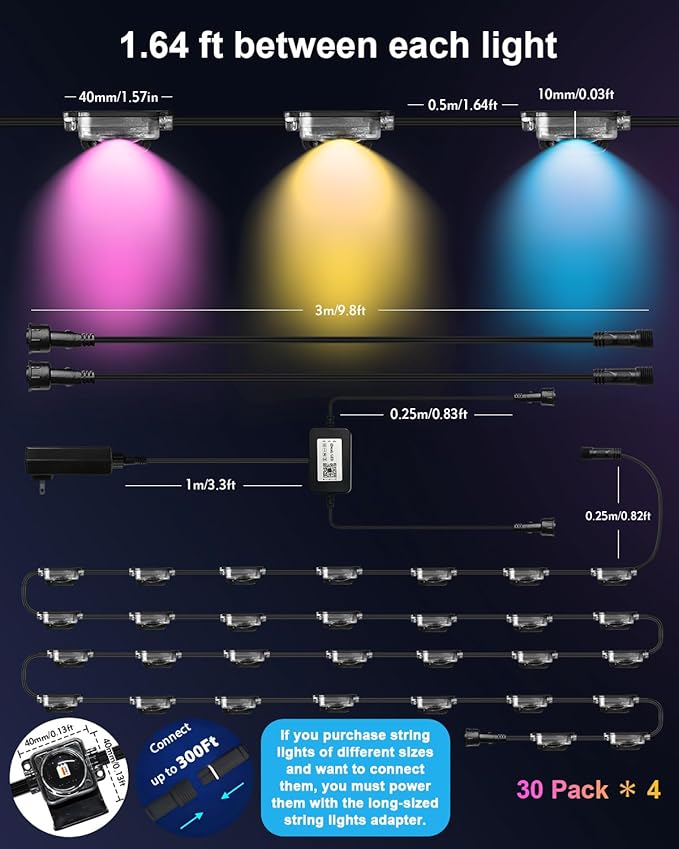 Permanent Outdoor Lights Pro,200ft RGB+IC Smart Outdoor Decor,App/Remote,Christmas,Halloween,Multi Scene Modes,IP67 Waterproof,Eaves Light with Daily & Holiday Party Decor,House Roof Lighting