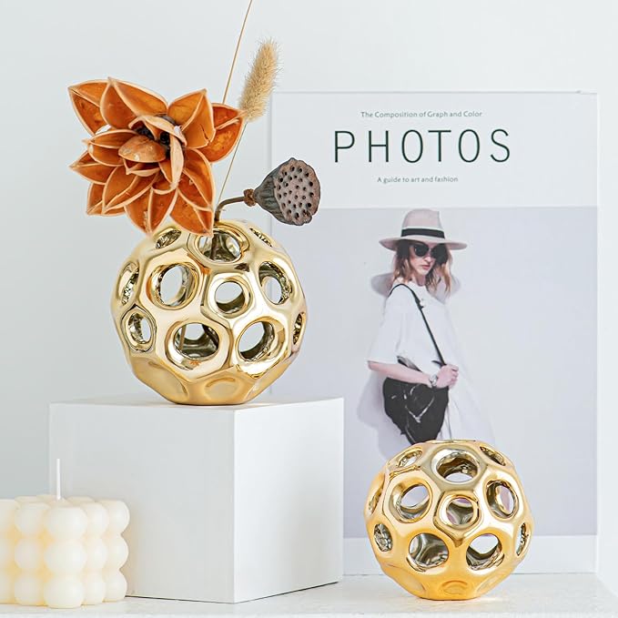 Gold Knot Orbs Decorative Objects, Modern Geometric Balls Centerpieces, Orb Knick Knacks Home Decor, Ceramic Coffee Table Sculptures for Living Room, Bedroom, Office Desktop, Bookshelf (Gold)