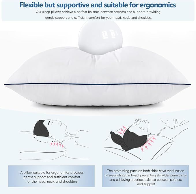 Bed Pillows for Sleeping, 2 Pack, Cooling Hotel Quality Quality with Premium Soft Down Alternative Fill for Back, Stomach or Side Sleepers,17x26Inches