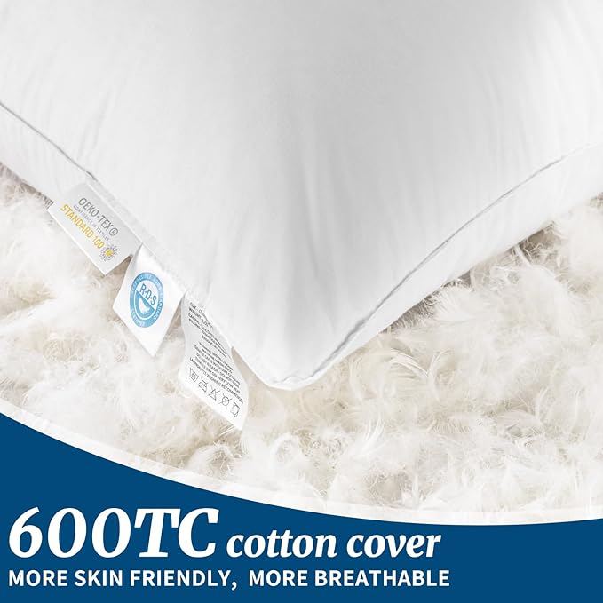 Canadian Luxury Goose Down Pillow Queen Size - 900 Fill Power, 100% Cotton with Teflon Shell- Ultra Comfort Sleep Pillows - Bed Pillows for Back, Stomach, Side Sleeper(White,Queen(Pack of 1))