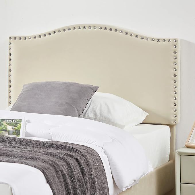VECELO Twin Bed Frame, Platform Bed Frame with Adjustable Height Upholstered Headboard, Heavy-Duty Frame and Strong Wooden Slats Support, Non-Slip and Noise-Free, Easy Assembly, Beige