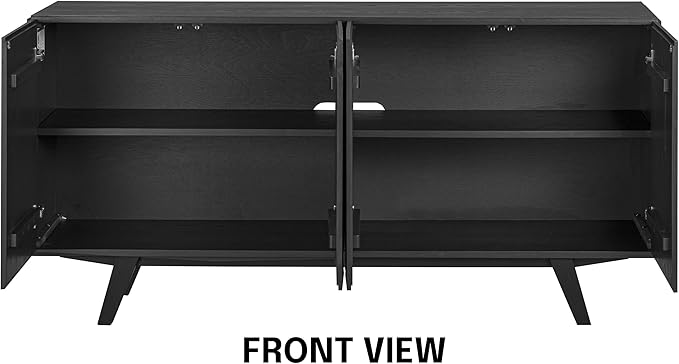 NTC Sapa Mid-Century Modern Solid Wood Sideboard – 4-Door Accent Buffet Cabinet with Carved Geometric Fronts, for Living Room, or Entryway, Effortless Assembly, Burnt Black