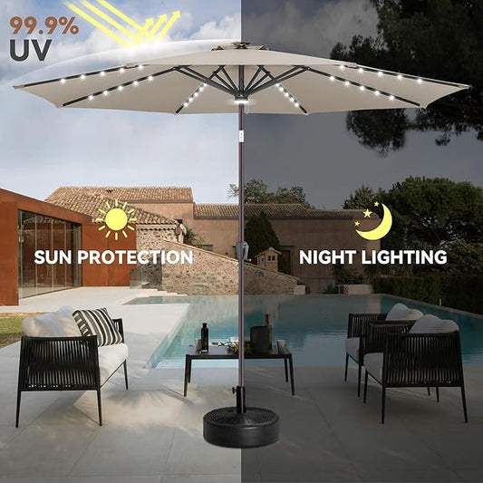 10FT Solar Umbrella Outdoor - Lighted Solar Patio Umbrella with 40 LED Lights Waterprool UV Protection, Table Umbrella with Tilt for Pool, Porch, Garden, Deck, Backyard (Taupe)