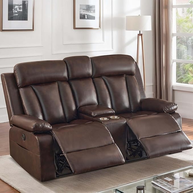 Power Reclining Loveseat with Console, Reclining Loveseat with Heat and Massage, Power Loveseat Recliner Sofa with Dual Ports, Cup Holders for Living Room, RV Sofa