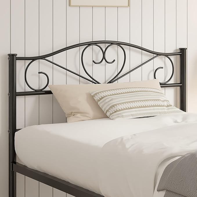 VECELO 14 Inch Twin Size Metal Platform Bed Frame with Headboard and Footboard, Heavy Duty Mattress Foundation with Steel Slats Support, No Box Spring Needed, Black
