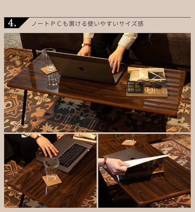 PaletteLife Folding Coffee Table, No Assembly, W41.3 x D18.9 x H13.4 in, Round Corner, for Dorm and Living Room, Portable and Space-Saving, Modern, Compact, Mirror Finish, Dark Brown
