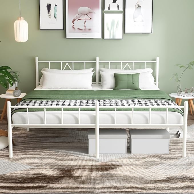 14 Inch King Size Bed Frames with Headboard/Footboard, Under Bed Storage, Strong Metal Slats Support, No Box Spring Needed, Noise Free, Easy Assembly, White