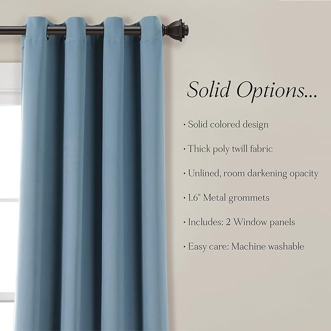 Lush Decor Insulated Grommet Blackout Window Curtain Panels, Pair, 52" W x 84" L, Dusty Blue - Classic Modern Design - Chic Window Decor - Long Curtains For Living Room, Bedroom, Or Dining Room