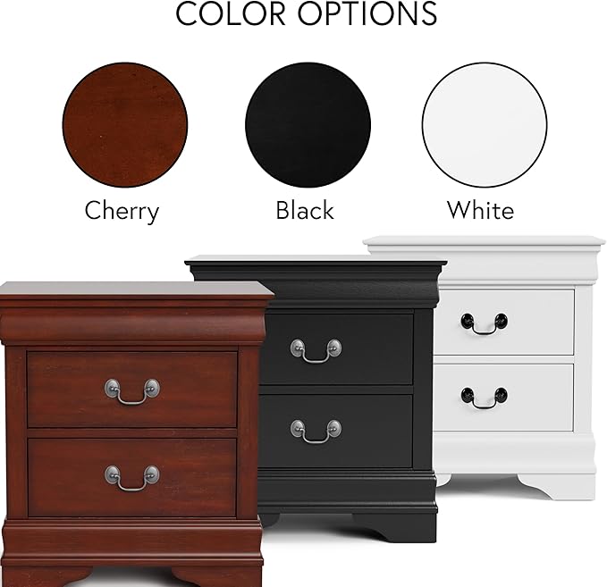 Furniture of America Arabella Traditional Solid Wood Nightstand with Drawers and Antique Nickle Handles, Small Bedside Table, No Assembly Wooden Night Stand for Bedroom, Guest Room, Dorm, White