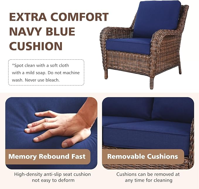 Cambridge Outdoor Wicker Club Chair All-Weather HDPE Rattan Patio Dining Chairs Lounge Seating with Soft Cushion, Midnight Navy Blue