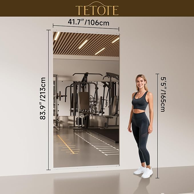 TETOTE Home Gym Mirror 84" x 42" - 1PC Large Tempered Glass Workout Mirrors for Home Gym, Exercise Fitness Wall Mounted Frameless Full Length Mirror for Garage, Dance Studio, Yoga, Living Room