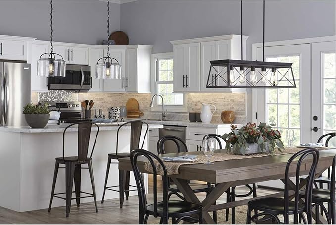 Progress Lighting Briarwood Collection 5-Light Dining Room Light Fixture, Farmhouse Style Modern Chandelier for Kitchen and Dining Room, 38" by 9", Black