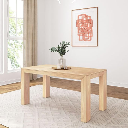 Plank+Beam 60 Inch Dining Table, Solid Wood Kitchen Table, Large Wooden Rectangular Dinner Table for Dining Room, Home Office, Living Room Furniture, Easy Assembly, Blonde Wirebrush