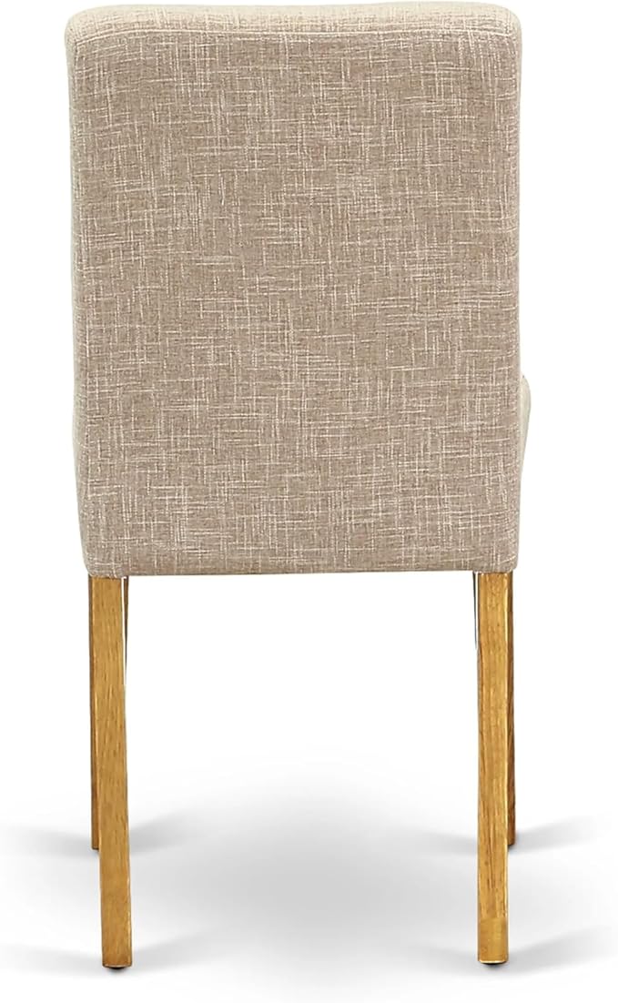 East West Furniture ANAB5-OAK-04 5 Piece Dining Table Set for 4 Includes a Round Kitchen Table with Pedestal and 4 Light Tan Linen Fabric Parson Dining Chairs, 36x36 Inch, Oak