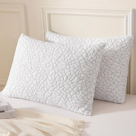 Cooling Shredded Memory Foam Pillow Queen Size Set of 2- Removable Bamboo Rayon Cover + Extra Gel Foam, 100% Adjustable for Back/Side/Stomach Sleepers, Oeko&CertiPUR-US Standard