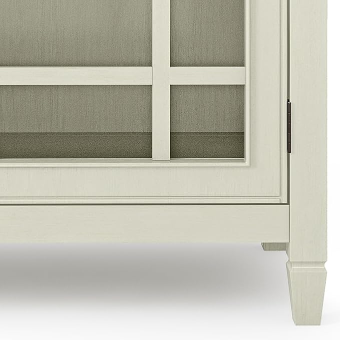 SIMPLIHOME Connaught Solid Wood 46 Inch Wide Traditional Low Storage Cabinet in Antique White, for the Living Room, Entryway and Family Room
