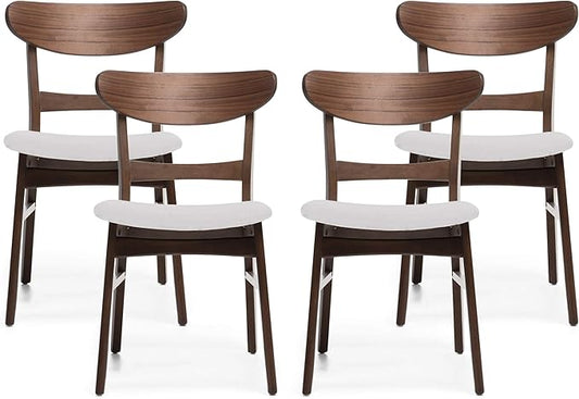 Christopher Knight Home Helen Mid-Century Modern Dining Chairs (Set of 4), Polyester,Rubberwood, Light Beige, Walnut