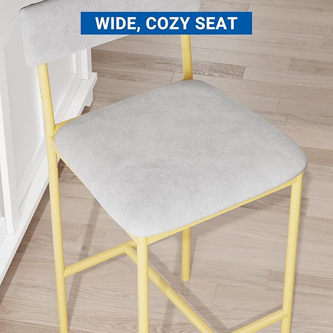 GAOMON Bar Stools Set of 2, Kitchen Bar Stools with Footrest, 25.5 Inches Upholstered Bar Chairs with Back, Counter Height Barstools for Counter Bar, Island, Easy Assembly,Gray and Gold