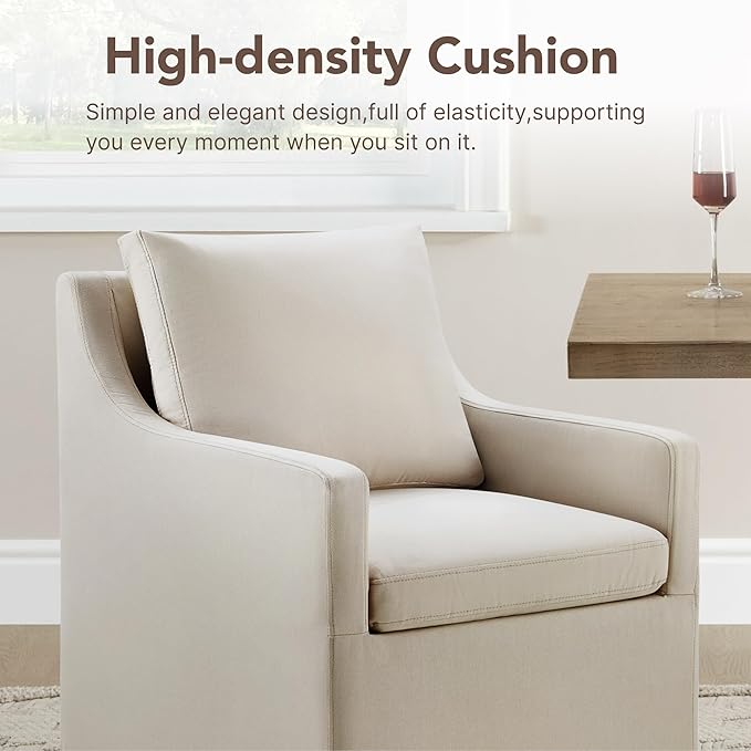 Upholstered Dining Chairs Set of 1, Modern Dining Room Chairs with Casters & Washable Cover, Rolling Accent Chair with Hidden Storage for Kitchen, Farmhouse, Living Room, Flax Beige, 1 Box