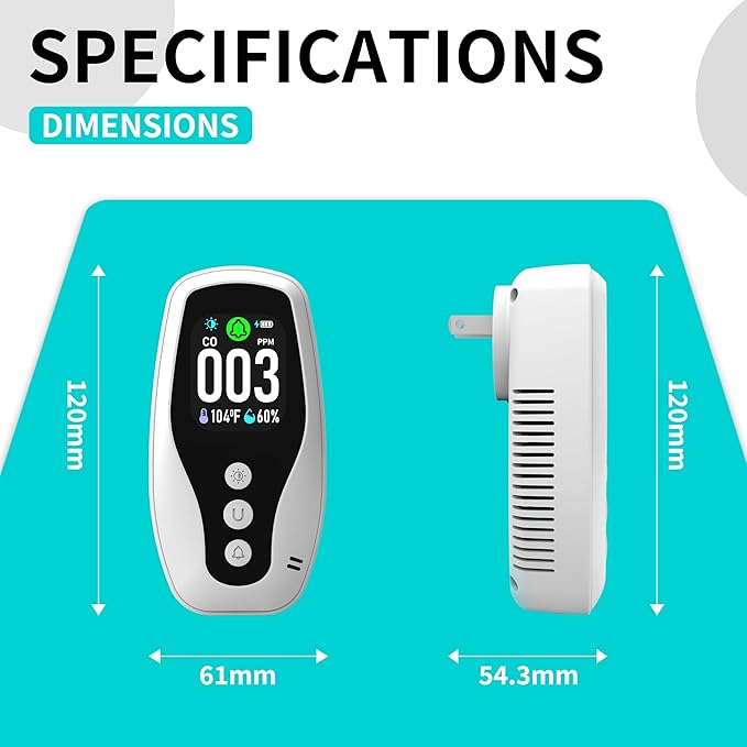 Protmex 3-in-1 Carbon Monoxide Detectors for Home and Temperature Humidity Monitor - Socket-Type Plug-in Alarm with Dual Power Modes & Flame Retardant, for Home, Bedroom, Office Safety