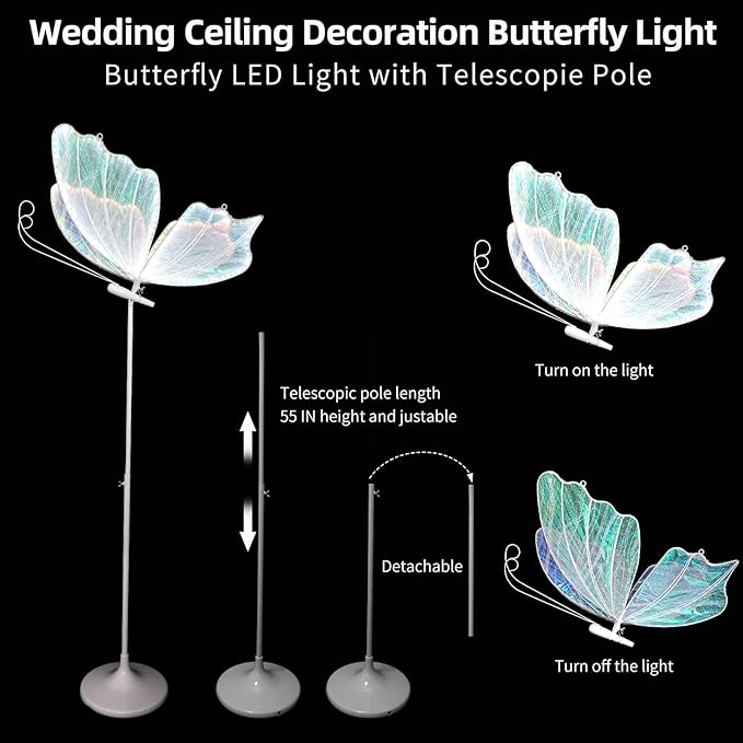 Wedding Butterfly Floor lamp Creative Butterfly Ceiling Lamp Butterfly Hanging Decoration Props for Wedding Party Events, 80CM/31.5INCH