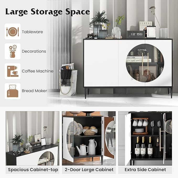 Giantex Large Buffet Cabinet with Storage, 47” Kitchen Sideboard w/Adjustable Shelves, Free-Standing 3-Door Cupboard, Wooden Wine Liquor Cabinet, Accent Buffet Table for Living Room